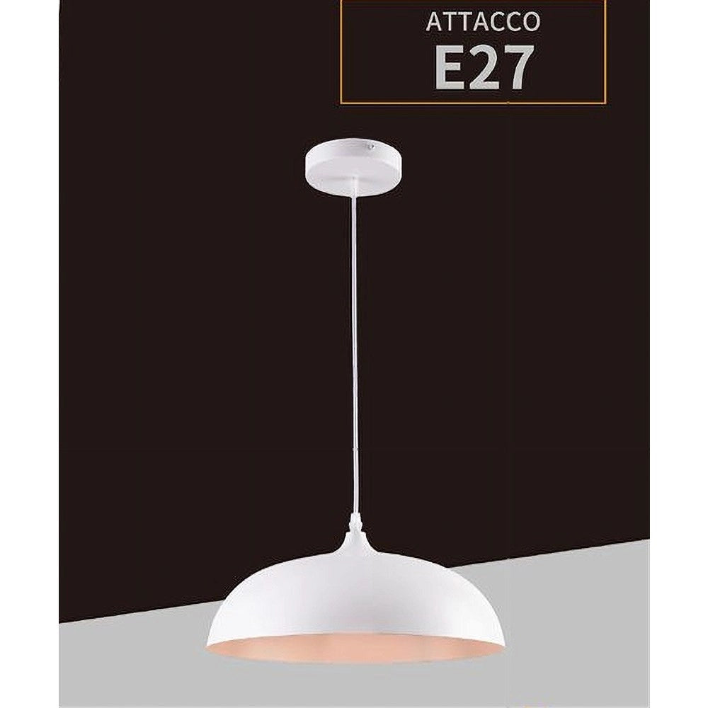 Trade Shop - Lampadario A Sospensione Soffitto E27 Ferro Paralume Moderno Elegante Cupola B90 - Bianco