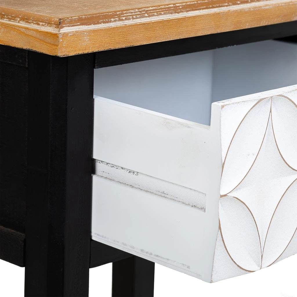 Comodino in legno con 2 cassetti e 1 ripiano 48x35x82