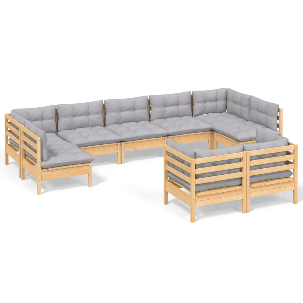 Set Divani da Giardino 9 pz con Cuscini Grigi Massello di Pino cod mxl 39291