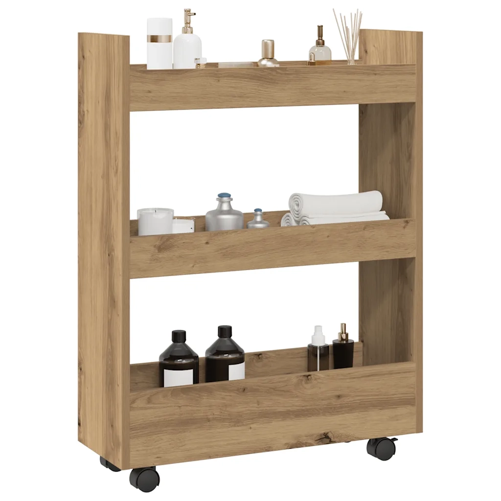 Carrello Stretto a 3 Livelli Rovere Artigianale in Truciolato 855258