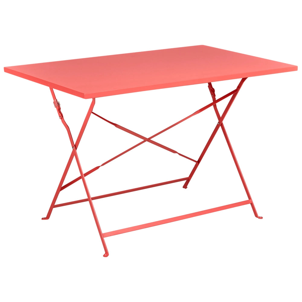 Set da pranzo da giardino con tavolo e sedie in acciaio rosso, contenitore pieghevole