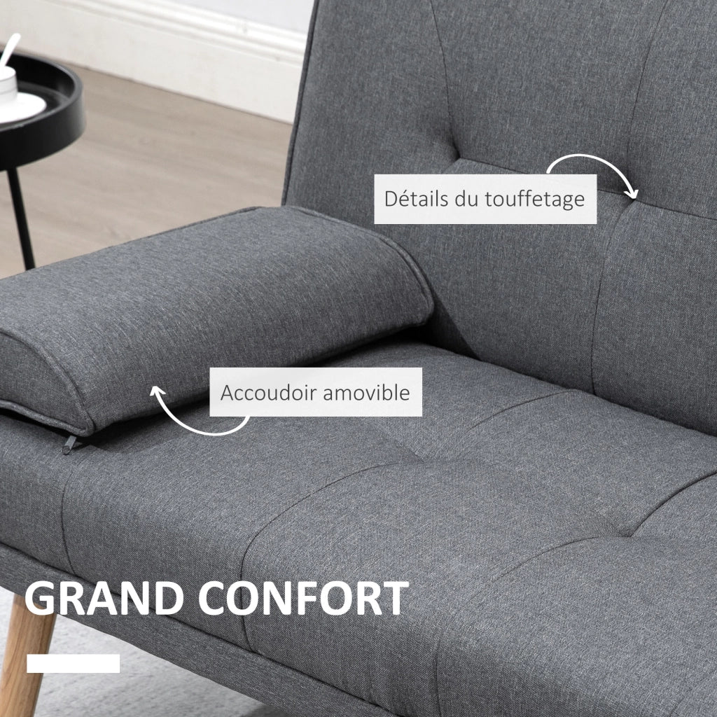 Divano letto 3 posti imbottito con schienale regolabile ¨C zephmum ¨C tessuto lino grigio scuro