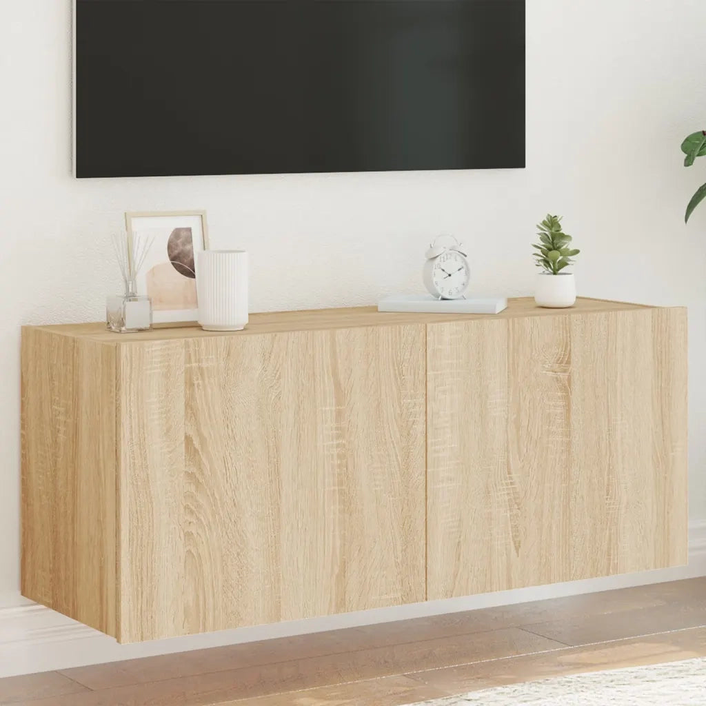 Mobile TV a Parete con Luci LED-Mobile TV a Muro Rovere Sonoma 100x35x41 cm