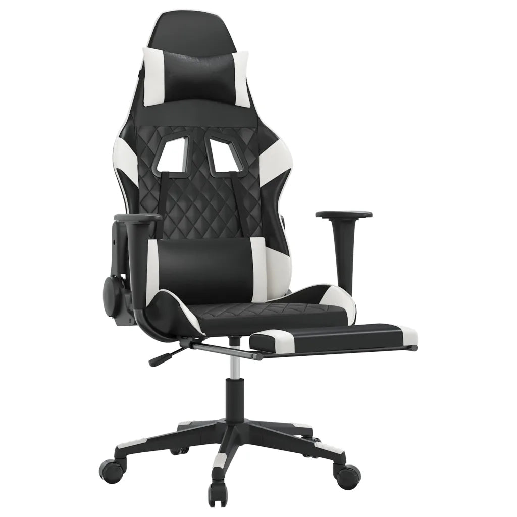 Sedia Gaming Massaggiante Poggiapiedi Nero e Bianco Similpellecod mxl 77352