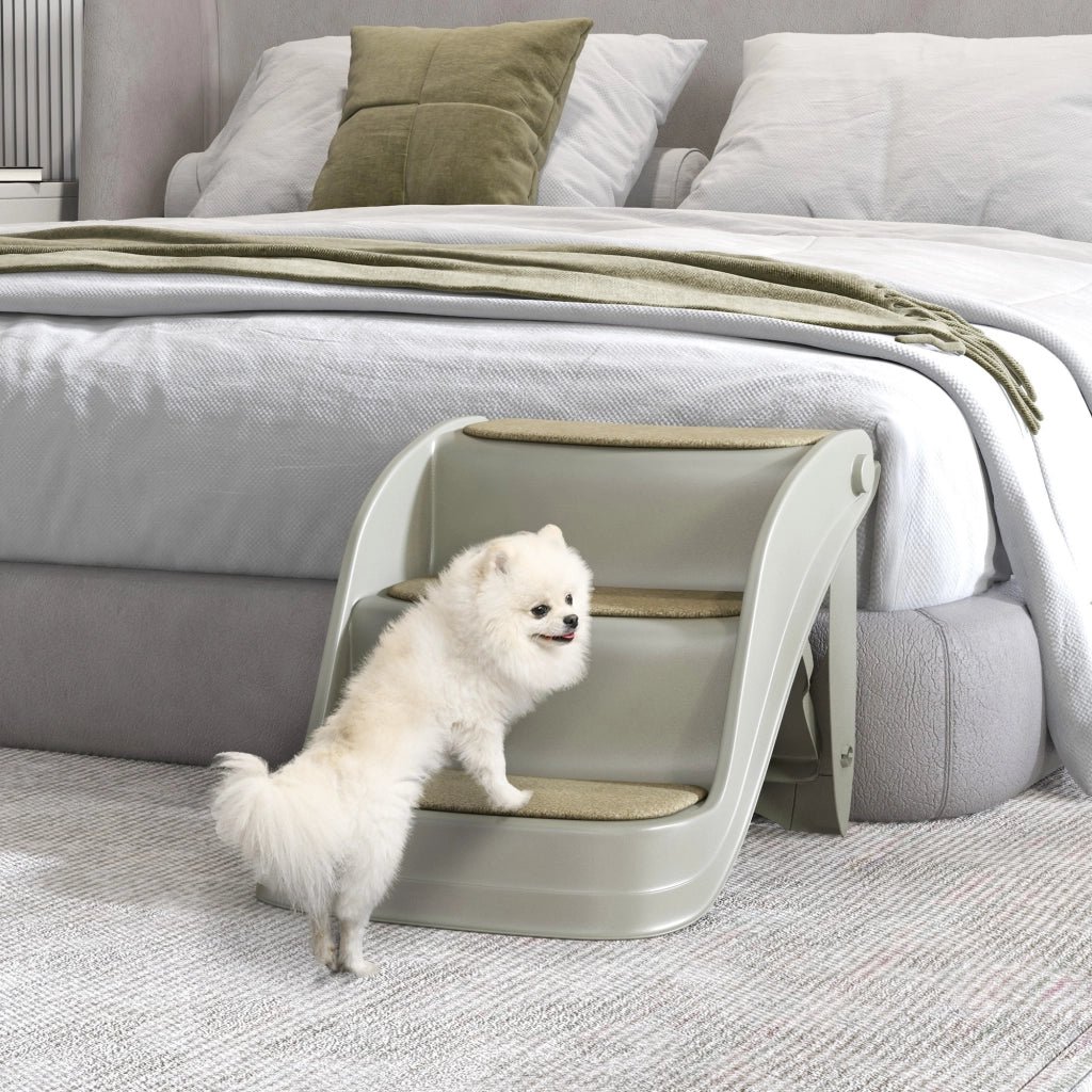 Scala per Cani Pieghevole 3 Gradini con Tappetino Antiscivolo ¨C zephmum ¨C 49x38x38 cm Grigio