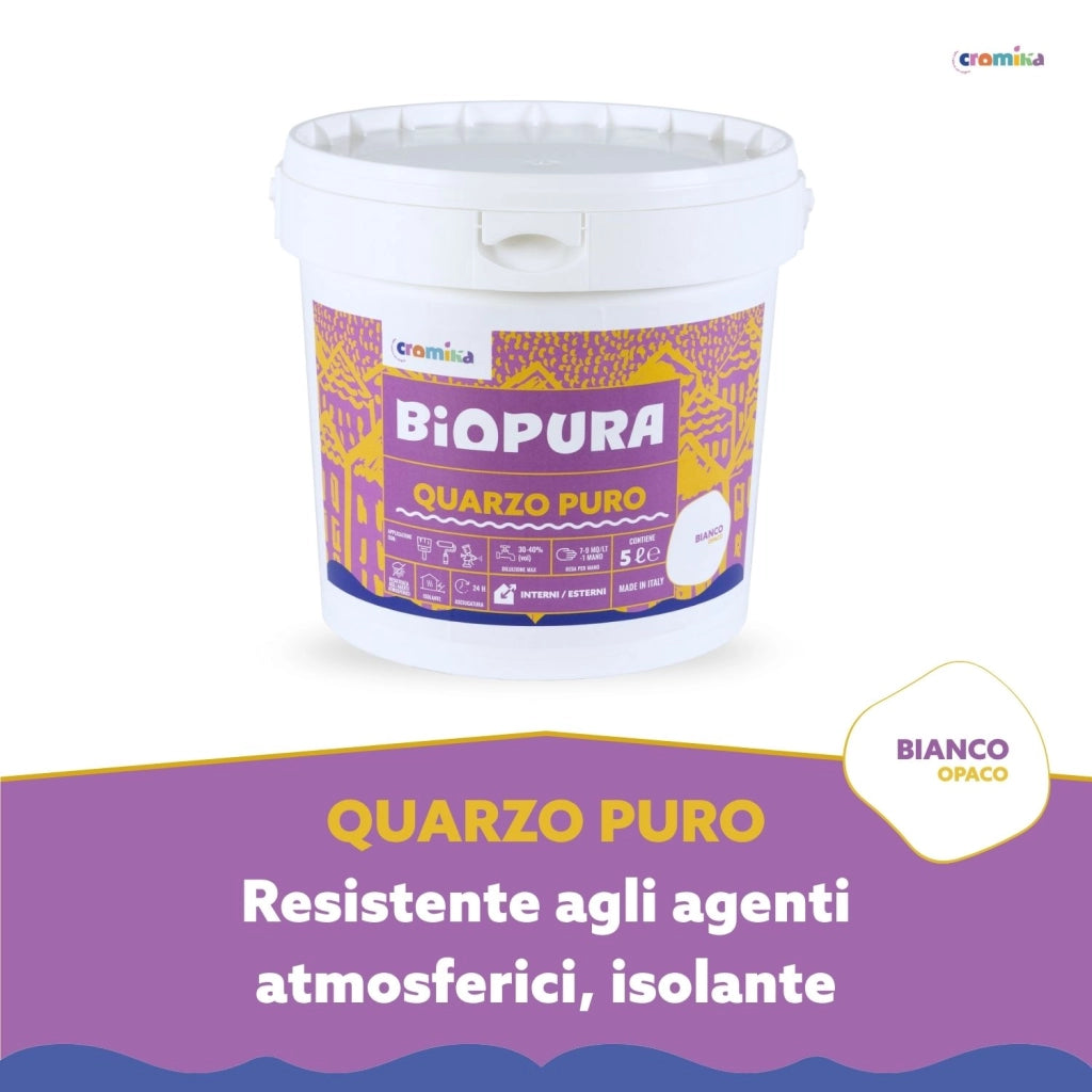 Pittura murale quarzo puro interni esterni finitura opaca linea biopura cromika *** formato 5 lt, confezione 1