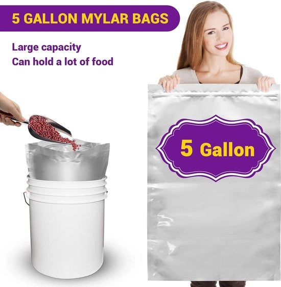 Borse di stoccaggio a 15 galloni, 435 x 71 cm, 86 mil Mylar per lungo termine - 40.000 cc borse di assorbimento di ossigeno - 15 pezzi
