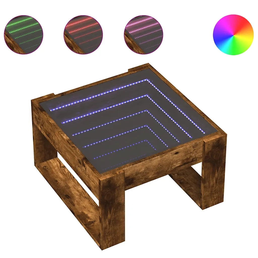 Tavolino da salotto | Tavolino da caff¨¨ | Tavolino da Soggiorno con LED Infinity Rovere Fumo 50x53x30 cm