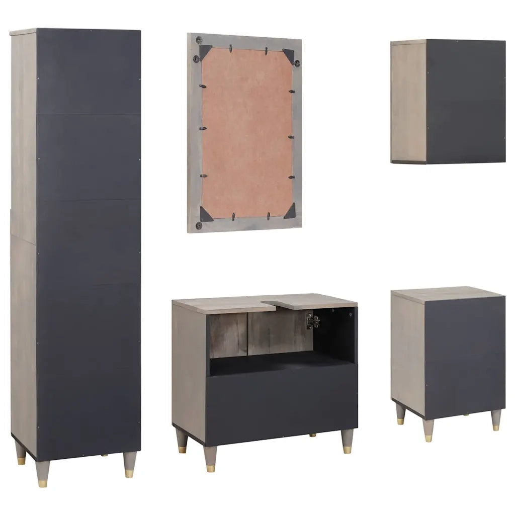 Set di Armadi da Bagno 5 pcs Grigio Legno di mango massello 3310156
