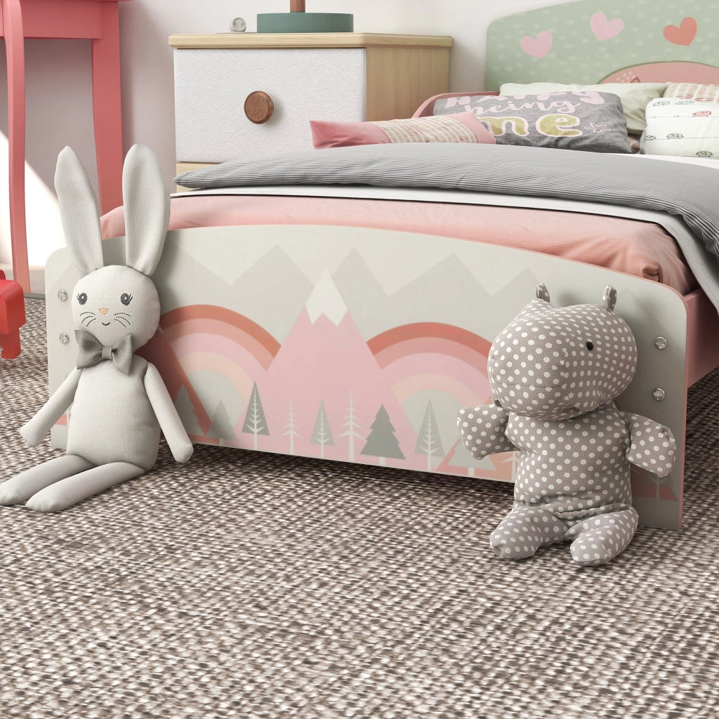 Struttura Letto Singolo per Bambini 140x70 cm con Bordi Rialzati e Doghe in MDF Rosa