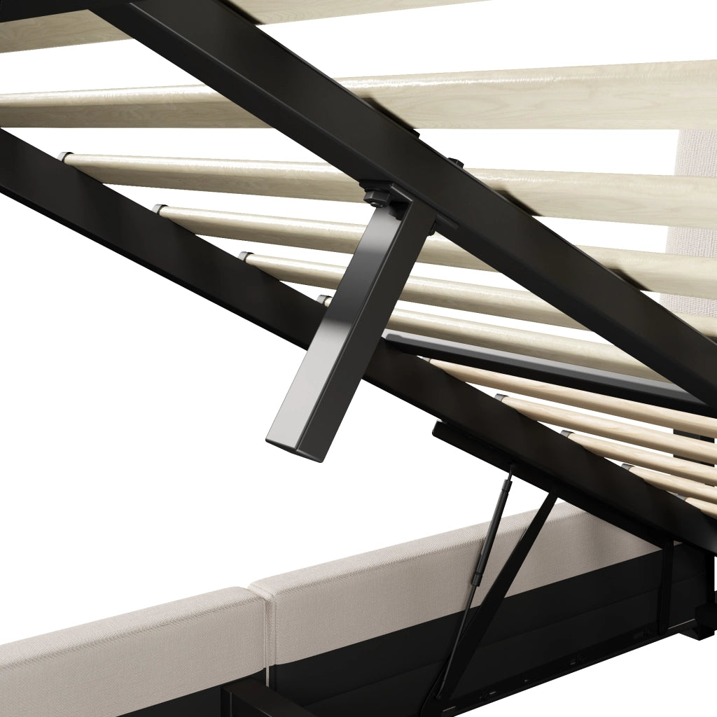 Letti contenitori 140x200 cm; con USB e LED; lino beige (Senza materasso)