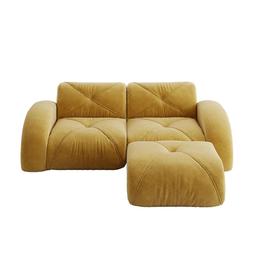 Divano 2 Posti con Poggiapiedi ¨C MINIMAL ¨C Tessuto Chenille Giallo, Morbido