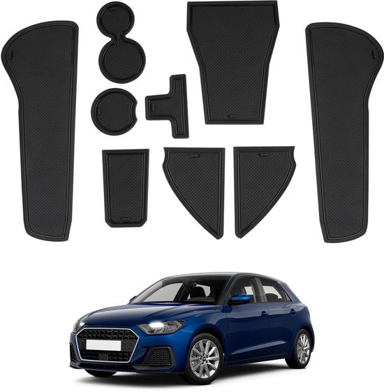 Accessori per Audi A1 Sportback 2019-2024, 2025, mattoncini di gomma per console centrale, mattoncini antiscivolo per bicchiere, cuscino per porta con contenitore antiscivolo, mattoncini antiscivolo per Audi A1, nero.