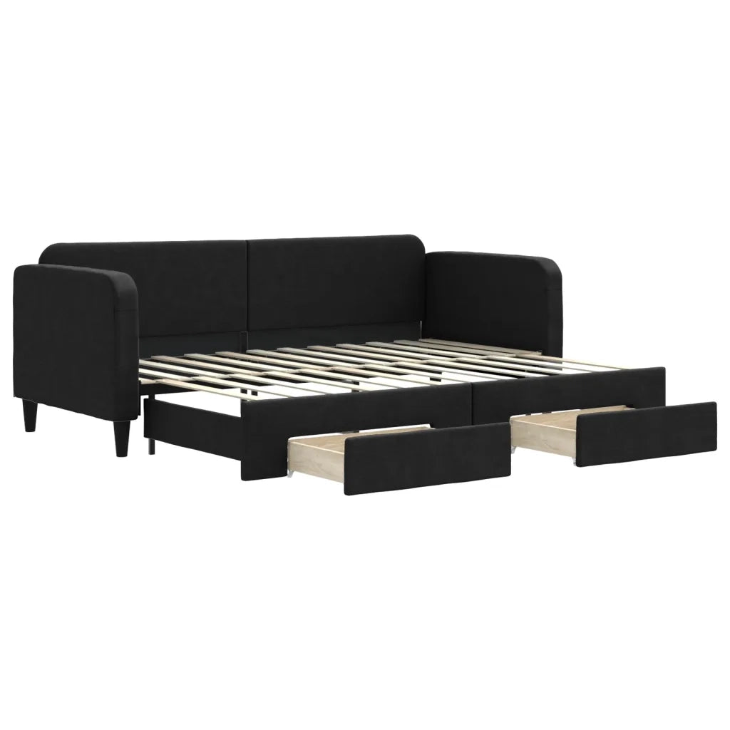 Divano letto | Sof¨¤ letto | Letto singolo Estraibile con Cassetti Nero 80x200 cm in Tessuto