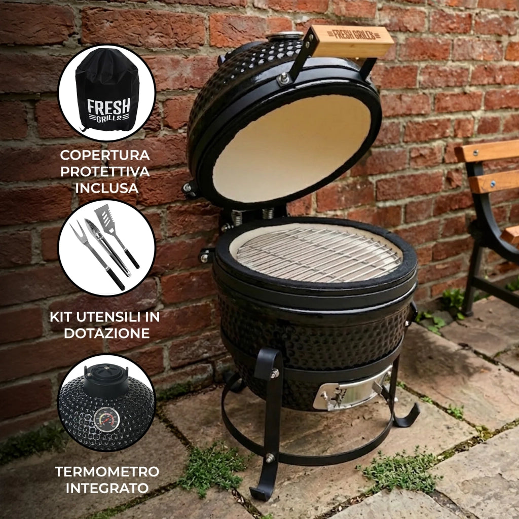Kamado Grill 33 cm (13") BBQ Ceramico a Carbone Smoker con Supporto