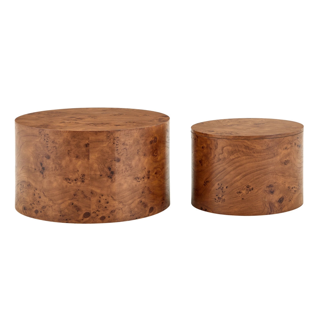 Set di 2 tavolini da caffè; con vano interno e coperchio rimovibile; in MDF effetto legno marrone