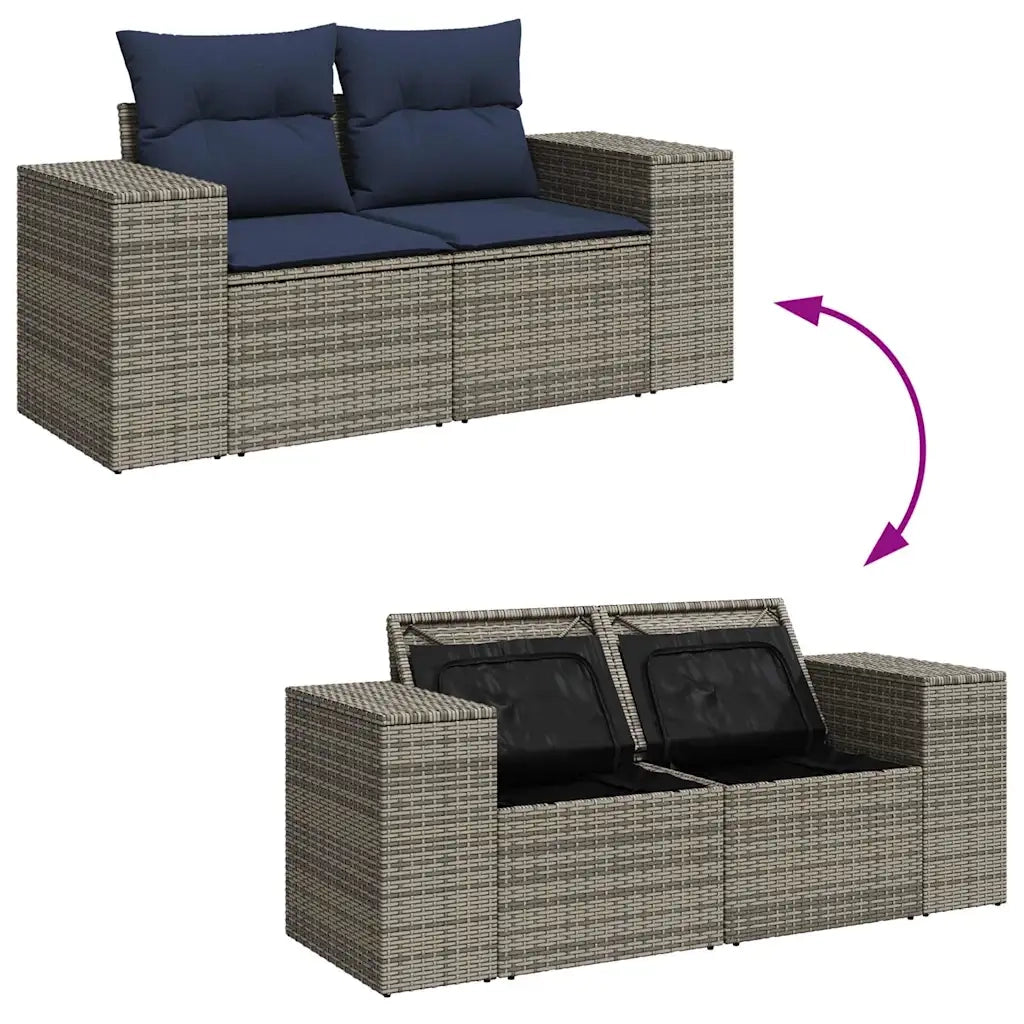 Set Divani da Giardino 7 pz con Cuscini Grigio in Polyrattan 3325697