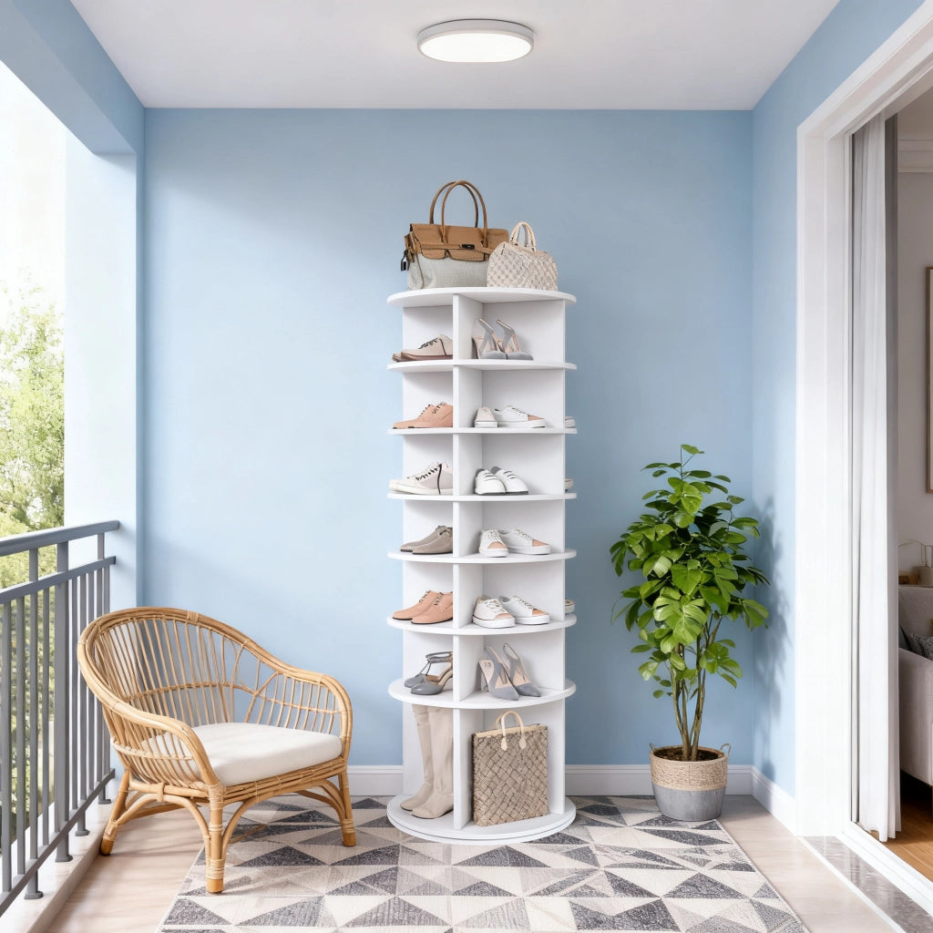 SCARPIERA girevole a 7 livelli 65x65x21.5 cm PVC bianco