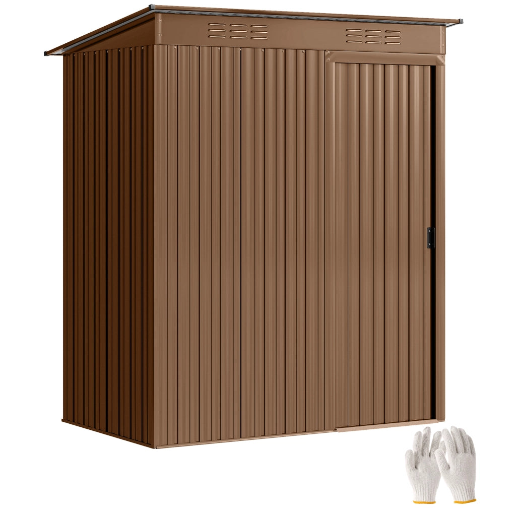 Casetta da Giardino in Metallo con Prese d'Aria e Porta Scorrevole, 159x106x181 cm, Marrone