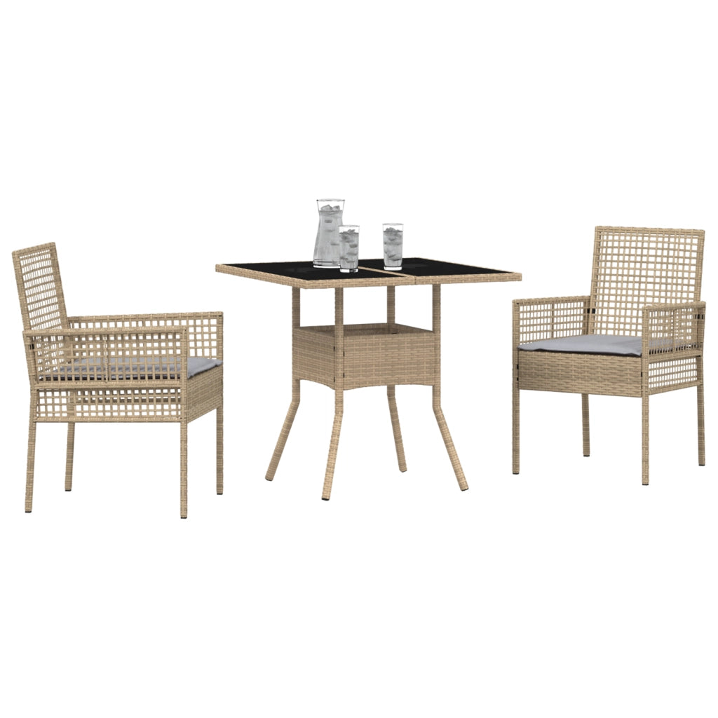 Set da pranzo per giardino 3 pezzi Beige Polirattan