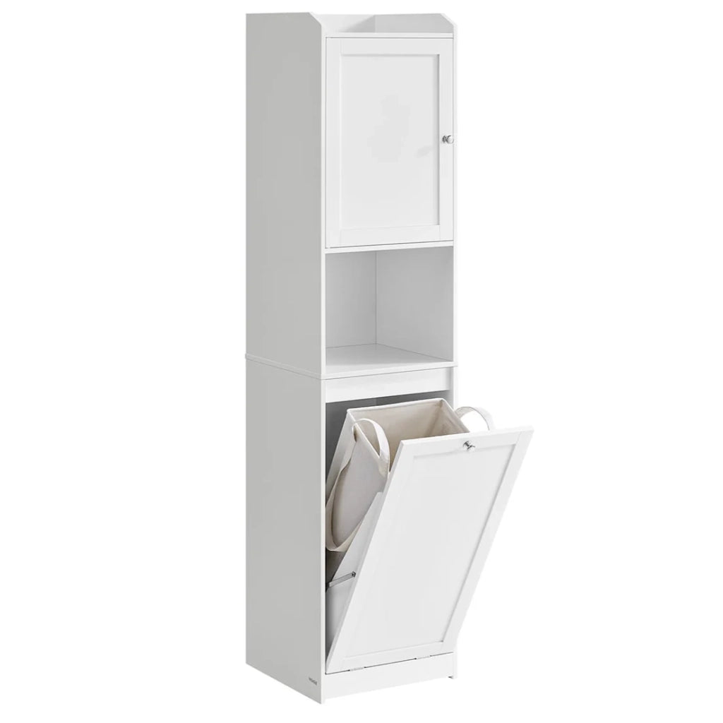 Mobiletto da bagno con cesto portabiancheria armadio alto portaoggetti sacco interno estraibile con maniglie scomparto con anta 40 x 40 x 170 cm bianco 12_0006487