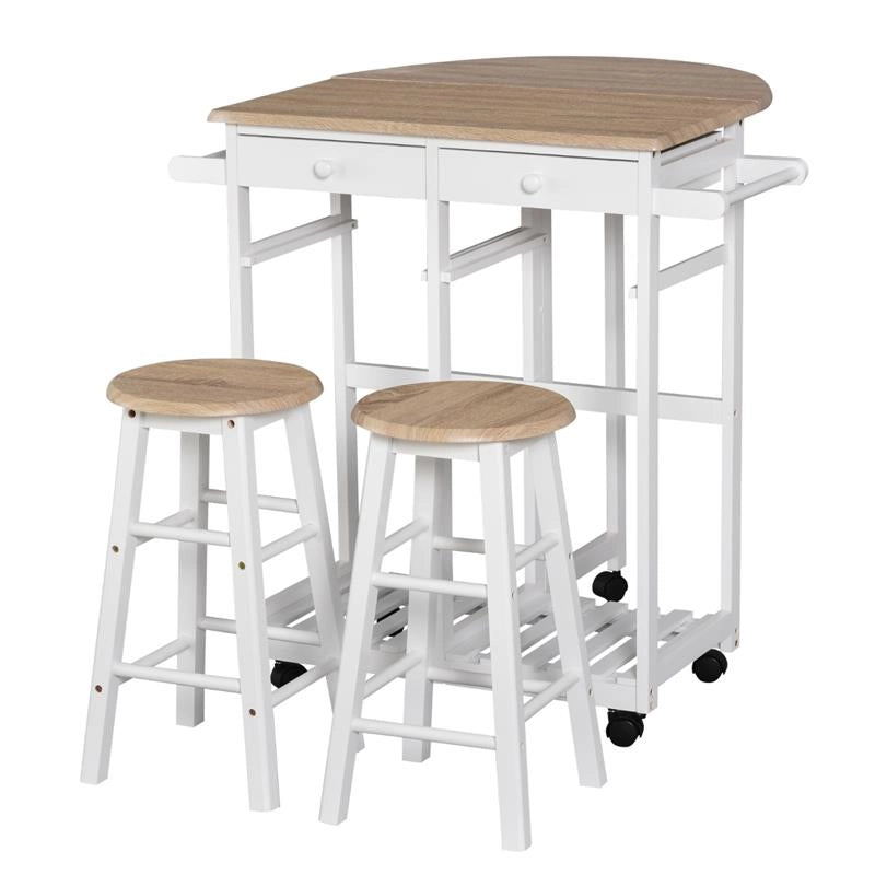 CARRELLO DA CUCINA PIEGHEVOLE CON 2 SGABELLI IN LEGNO BIANCO 83,5X74 X 83 CM