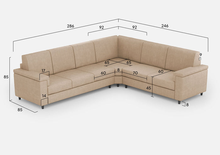 Divano Angolare 6 Posti 286x246x85 cm Marrak in Tessuto Beige