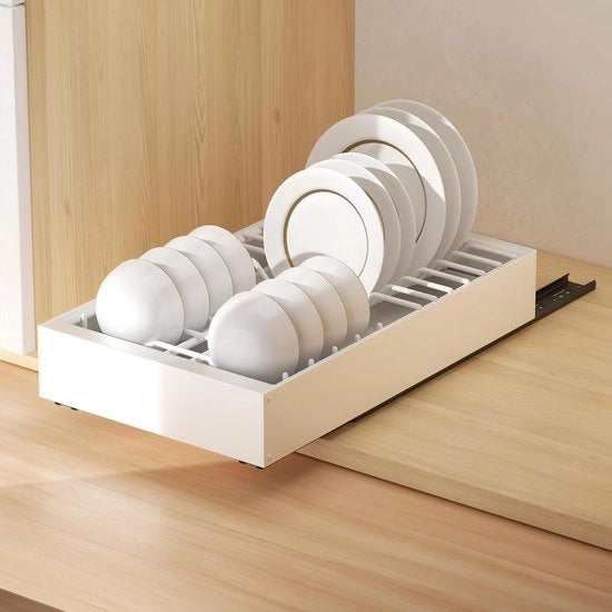 Servizio da tavola telescopico con cassettiera estraibile in acciaio inox per cucina, dimensioni 25x42x7 cm