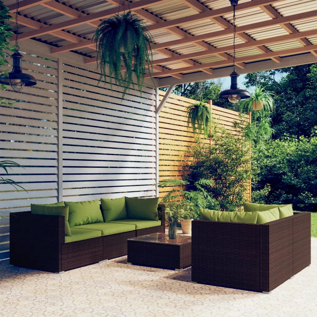 Set Divani da Giardino 6 pz con Cuscini in Polyrattan Marrone 3101492