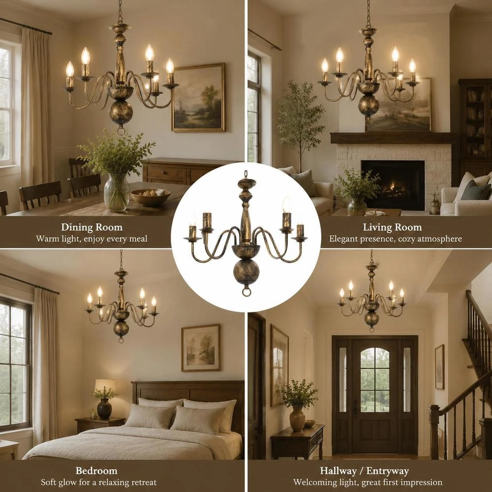 Antique Black Chandelier With 5 E14 Bulbs