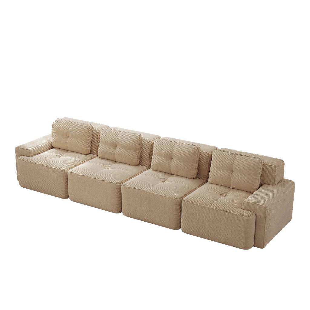 divano modulare 4 posti; seduta profonda 74 cm; schiuma 32D; tessuto velluto a coste beige