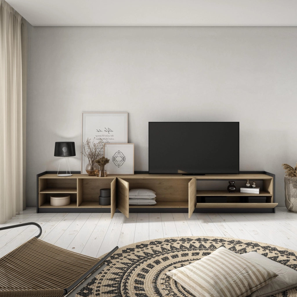 Mobile TV Soggiorno, 310x50x37 cm, Per TV fino a 80", Mobile Soggiorno, Rovere e nero