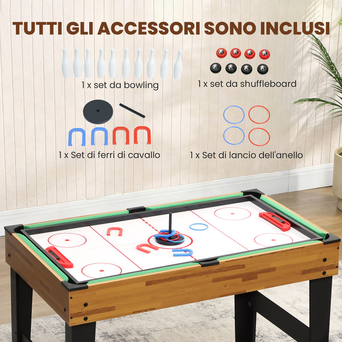 Tavolo da Gioco 13 in 1 con Calciobalilla Ping Pong Air Hockey Biliardo Scacchi e Altri Noce