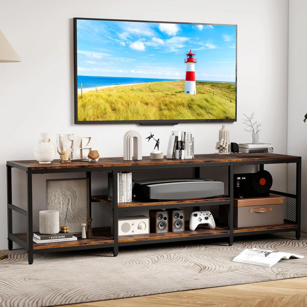 Mobile TV fino a 65’’, Mobile Porta TV con Mensole Aperte, Consolle Media Industriale, Centro Intrattenimento Basso Salotto, per Soggiorno e Camera da Letto