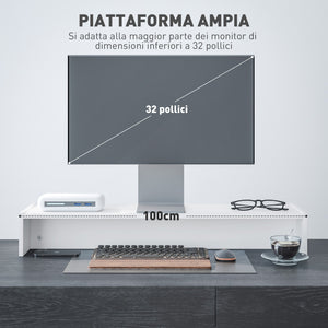 Supporto per Monitor 3 Vani 100x27x15 cm in Legno Bianco