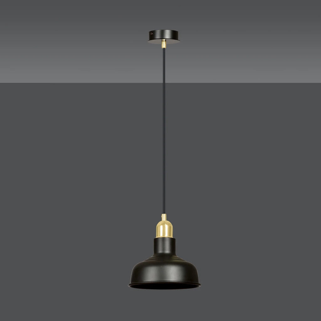 Sospensione Industrial 1 Luce Dhanapati Acciaio Nero Con Elementi In Oro