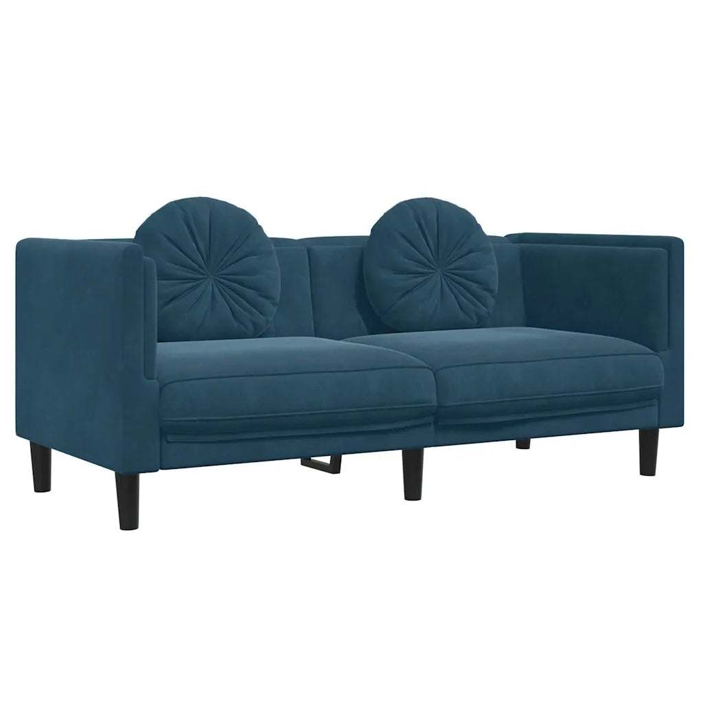 Divano | Divano da soggiorno | Sofa a 2 Posti con Cuscini Blu in Velluto