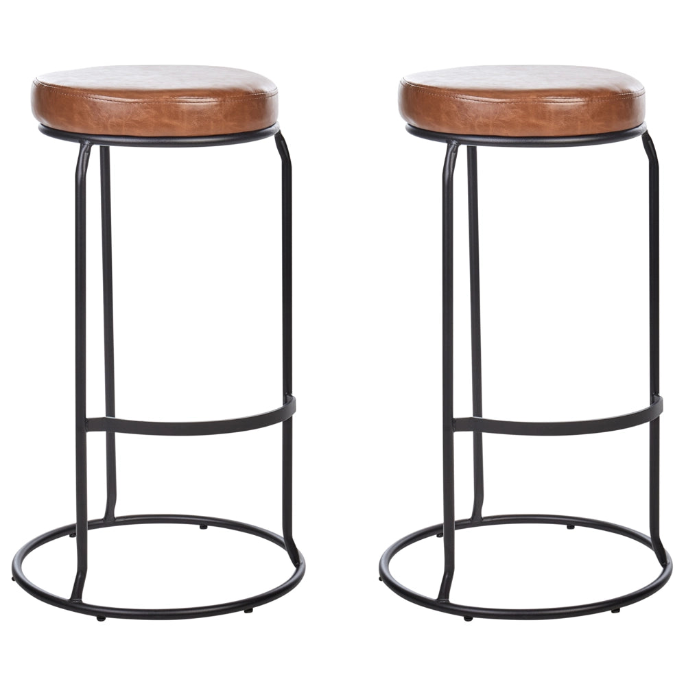 Set di 2 sedie da bar in ecopelle marrone con gambe in acciaio senza braccioli stile moderno soggiorno