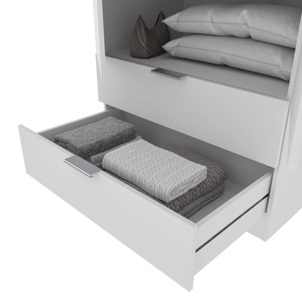 Armadio Per Camera Da Letto Con Appendiabiti 2 Ante Con Maniglie In Metallo E 2 Cassetti Multiuso Ideale Per Arredare La Tua Stanza 180 X 81 X 52 Cm Colore Bianco