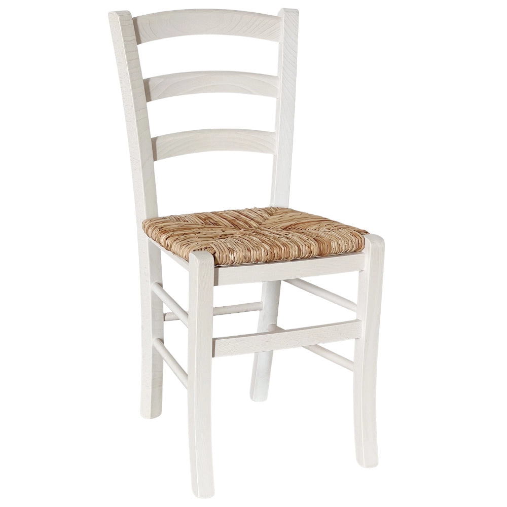 Set di 6 sedie da sala da pranzo Venezia in legno bianco con seduta in paglia