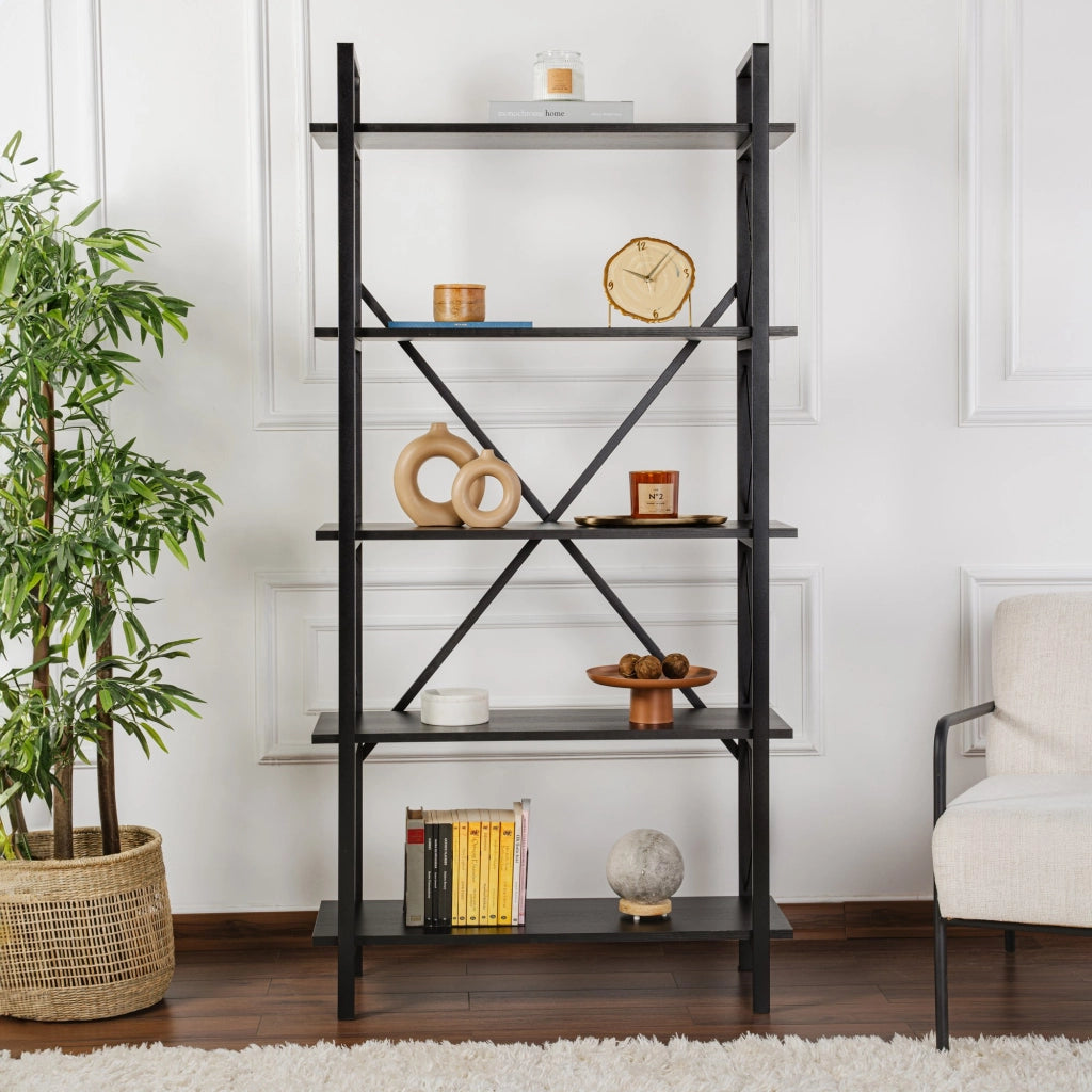 Libreria in legno "Elysian" - 90 x 33 x 180 cm - Legno nero
