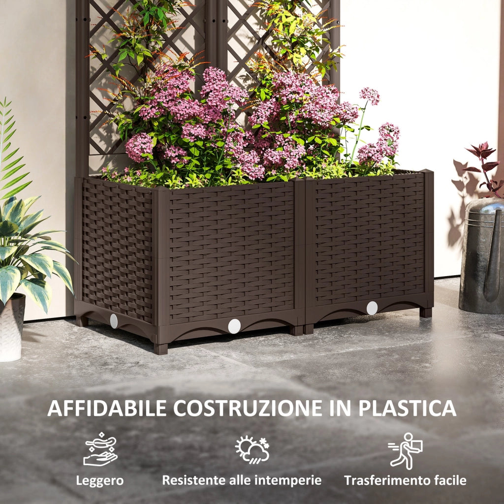 Fioriera con Traliccio per Rampicanti 80x40x135 cm 8 Fori di Drenaggio in PP Marrone