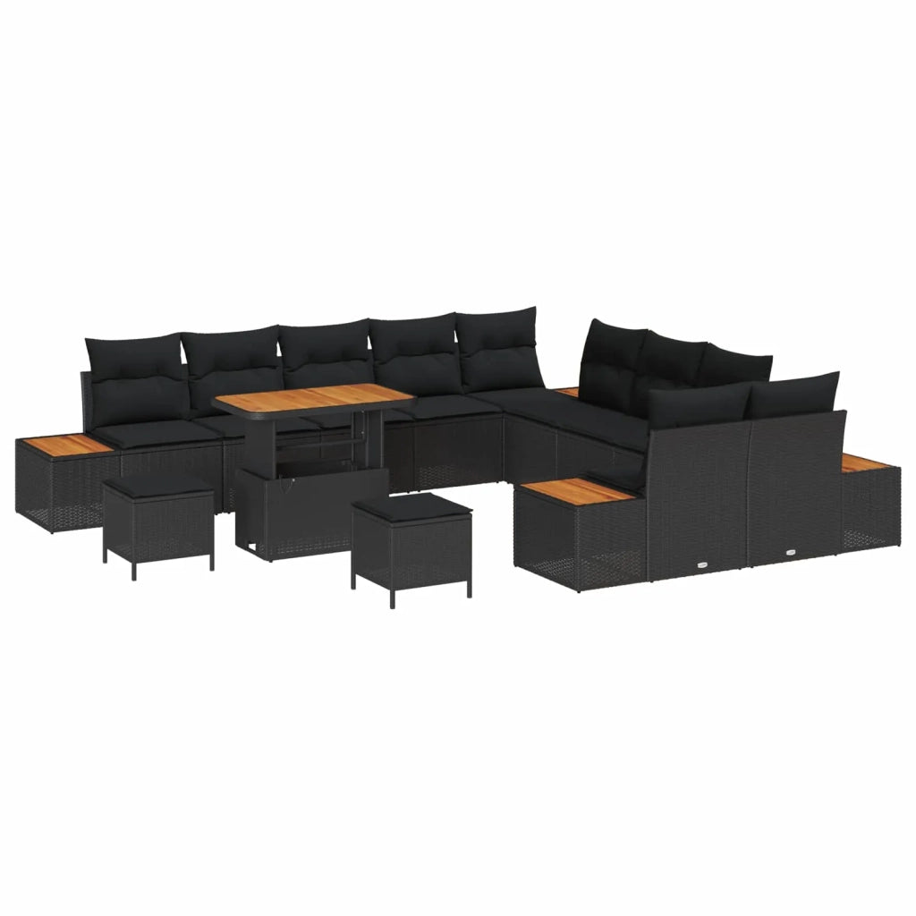 Set Divano da Giardino con cuscino 13 pcs Nero Poly Rattan 3364924