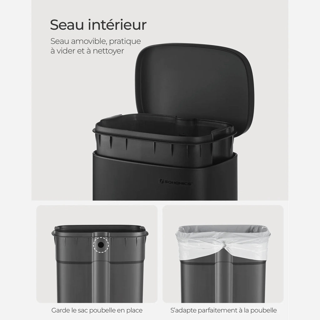 Pattumiera a pedale in acciaio inox 34,8 x 29,7 x 63,3 cm secchio interno in plastica capacità 30 litri coperchio con chiusura ammortizzata antiodore argento/nero 12_0007202