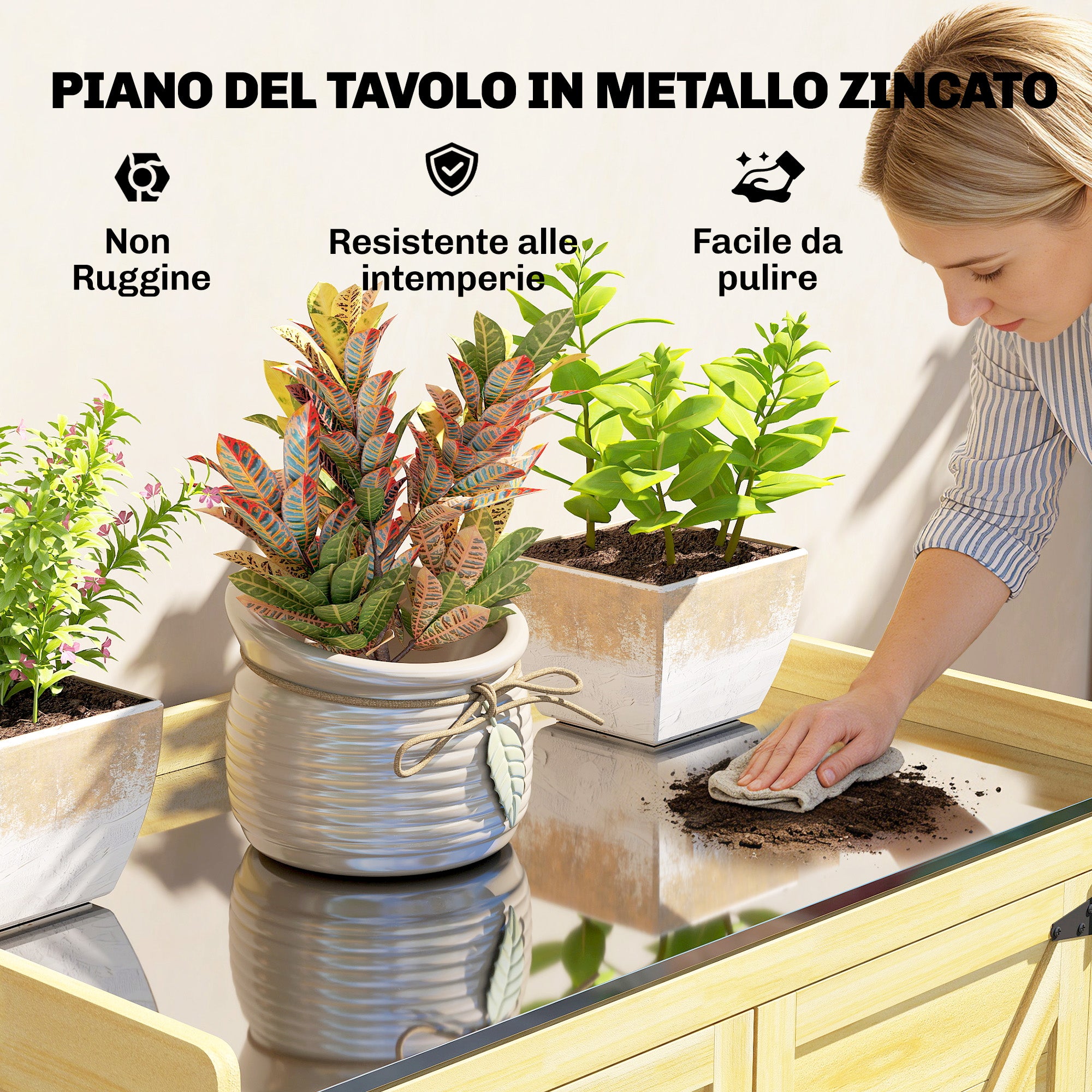 Armadio da Giardino 71.5x39x95 cm con Piano in Acciaio Ripiani e Ganci in Legno