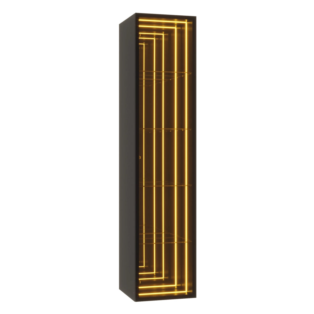 Vetrina in vetro temperato 30x30x160 cm con LED; 5 ripiani regolabili; MDF e alluminio; nera