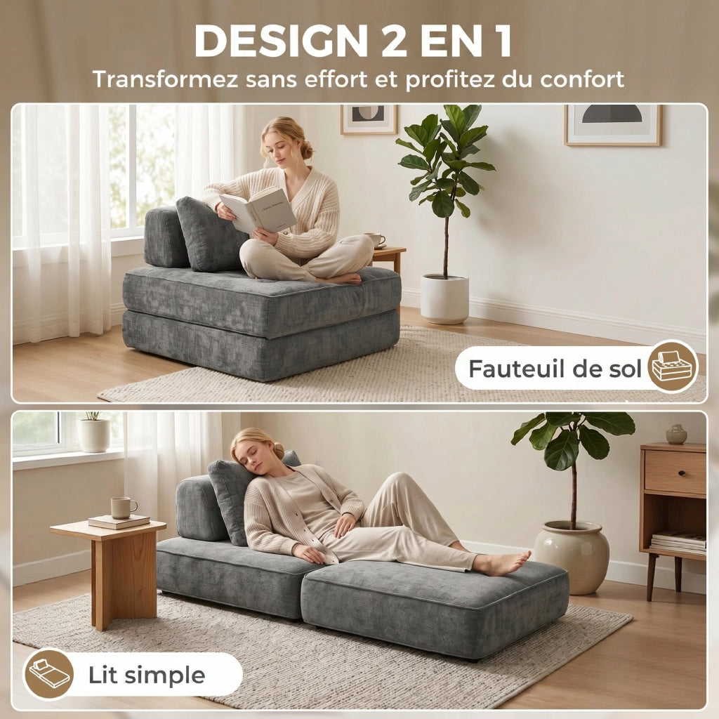Divano letto 2 posti ¨C Xylo ¨C grigio con cuscino