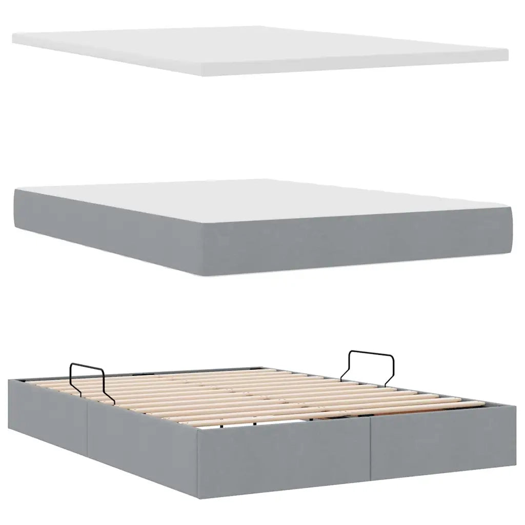 Letto con contenitore e LED con led Grigio chiaro 140 x 190 cm 3372351