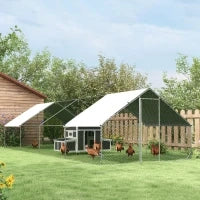 Pollaio da Giardino con Telaio Zincato, Copertura Impermeabile e Rete Esagonale, 3x8x2m, Argento