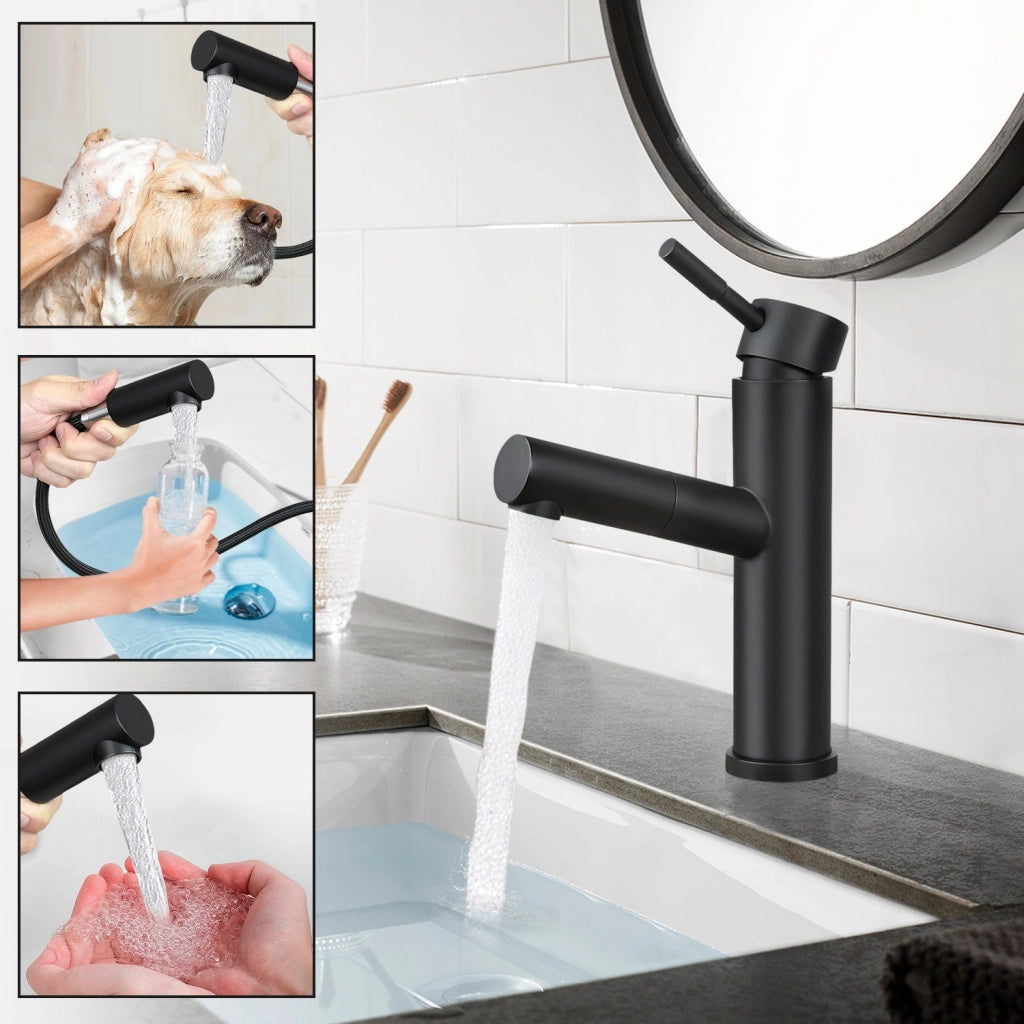 ZMH Rubinetti per lavabo Bagno Rubinetti neri Miscelatore doccia estraibile Rubinetti per cucina
